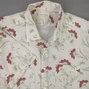Far Afield Shirt Mens XL Cream Floral Short Sleeve Cotton Linen Button Up Summer
